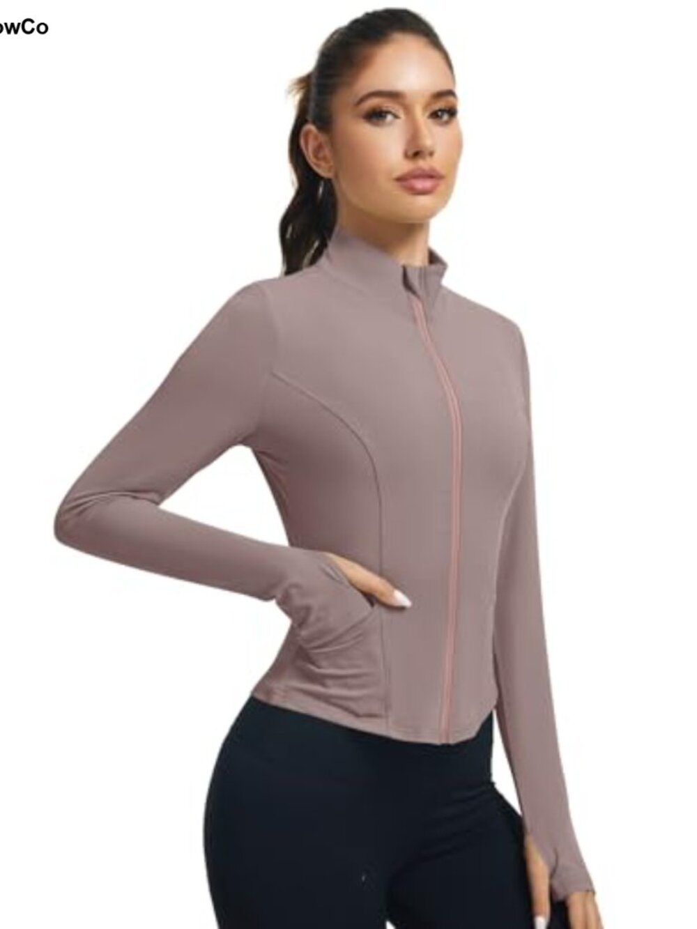 LOMON Women's Athletic Cropped Zip Up Jacket Thumbholes Workout Yoga - Picture 2 of 6